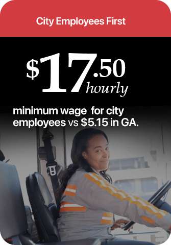 $17.50 hourly min wage for city employees vs $5.15 in Georiga.